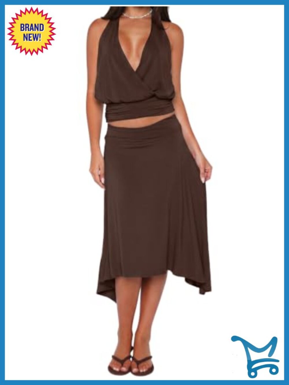 Women's 2 Piece Halter Top & Asymmetrical Midi Skirt Set Polyester Spandex